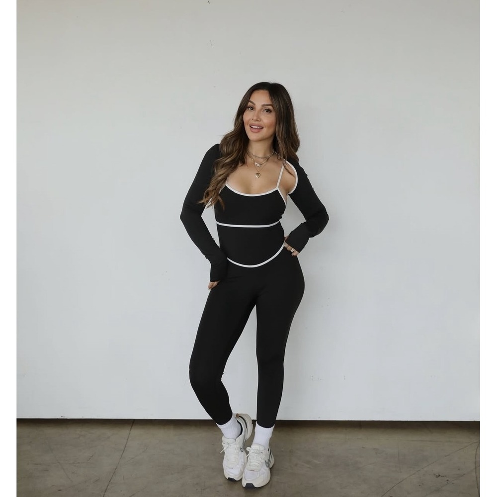 Eleven Eleven Jumpsuit Bodysuit White Trim Sleeveless Black Size Large